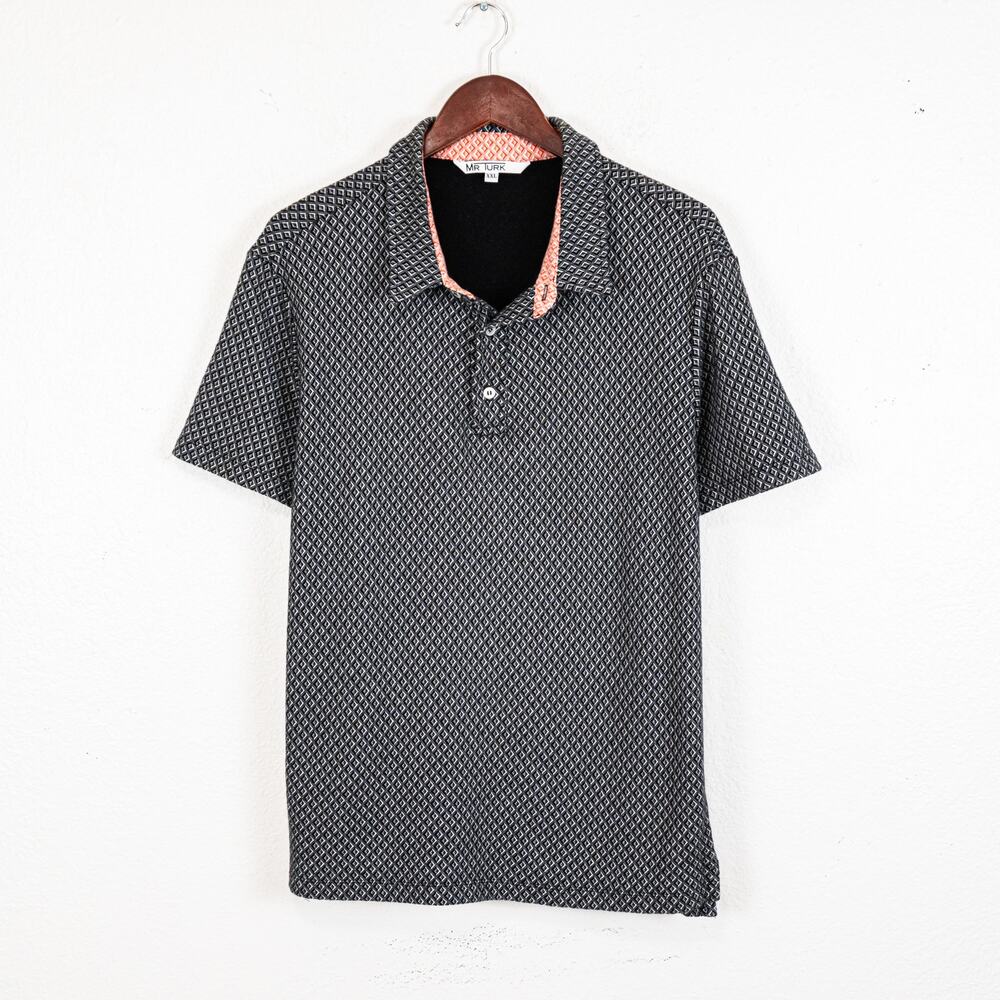 Mr. Turk Men's Cotton knit Polo Shirt Black Geo Print size 2XL